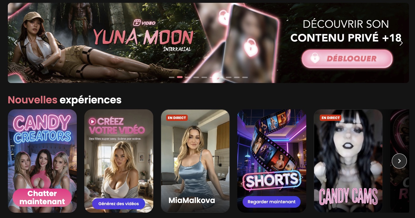 Page d'accueil de Candy AI