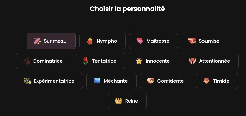 Les treize traits de personnalité proposés par Candy AI