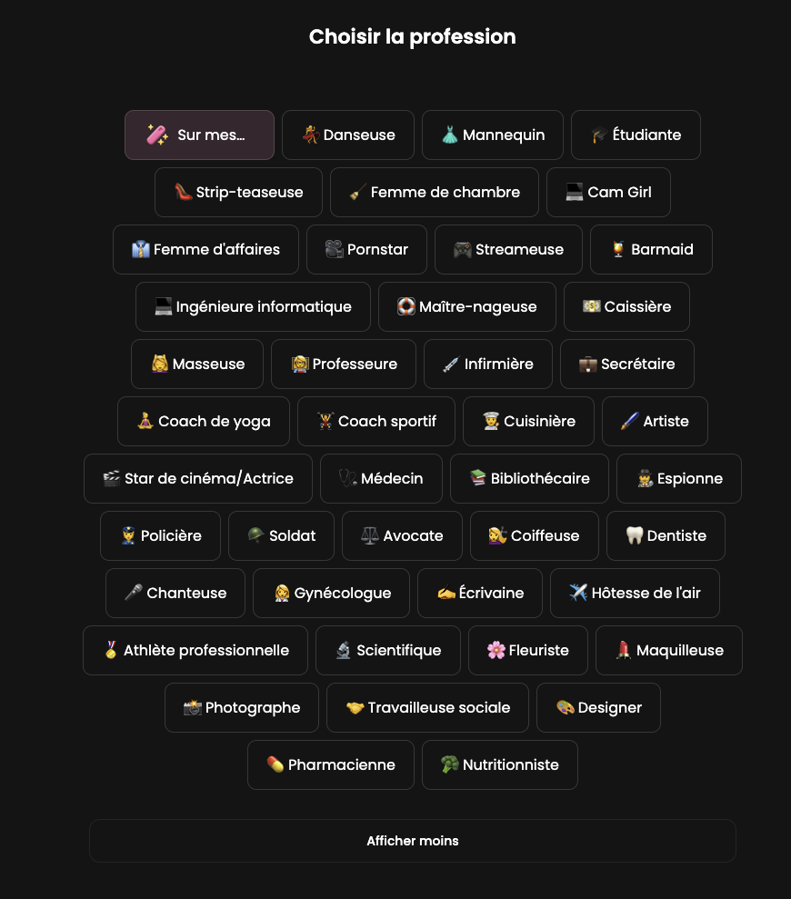 Liste des professions attribuables au personnage