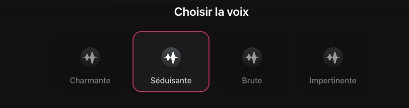 Choix de la voix du personnage sur Xtease AI