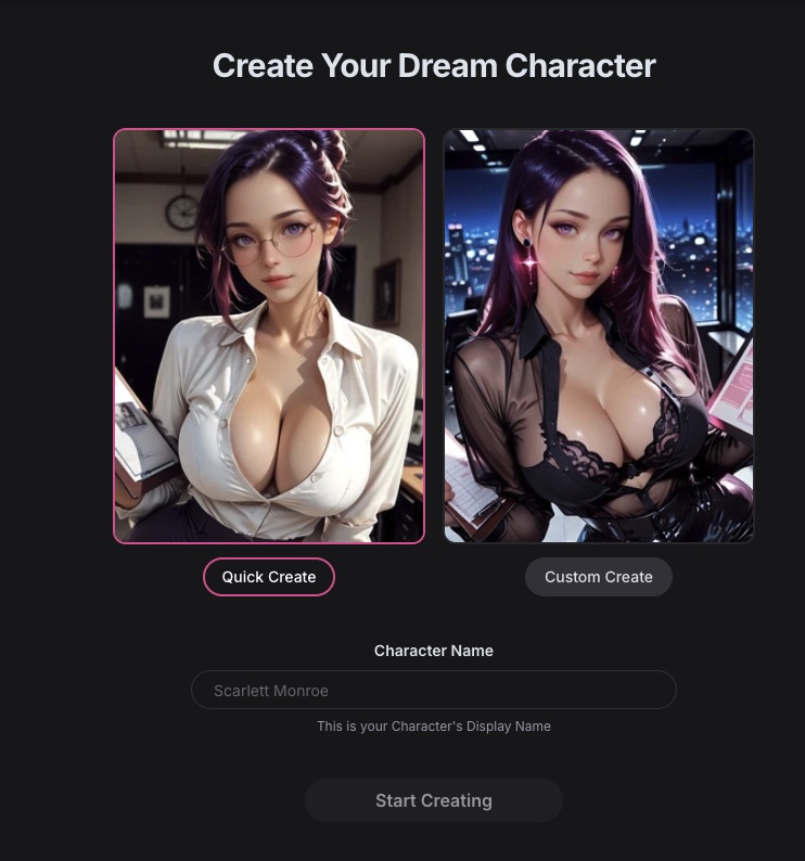 Écran de création de personnage sur Girlfriend GPT
