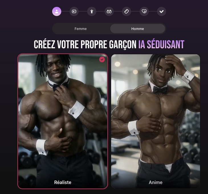 Création d'un personnage masculin sur Xtease AI