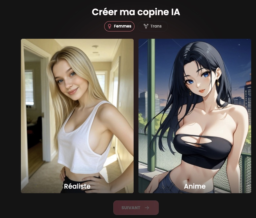 Choix du style réaliste ou anime sur Candy AI