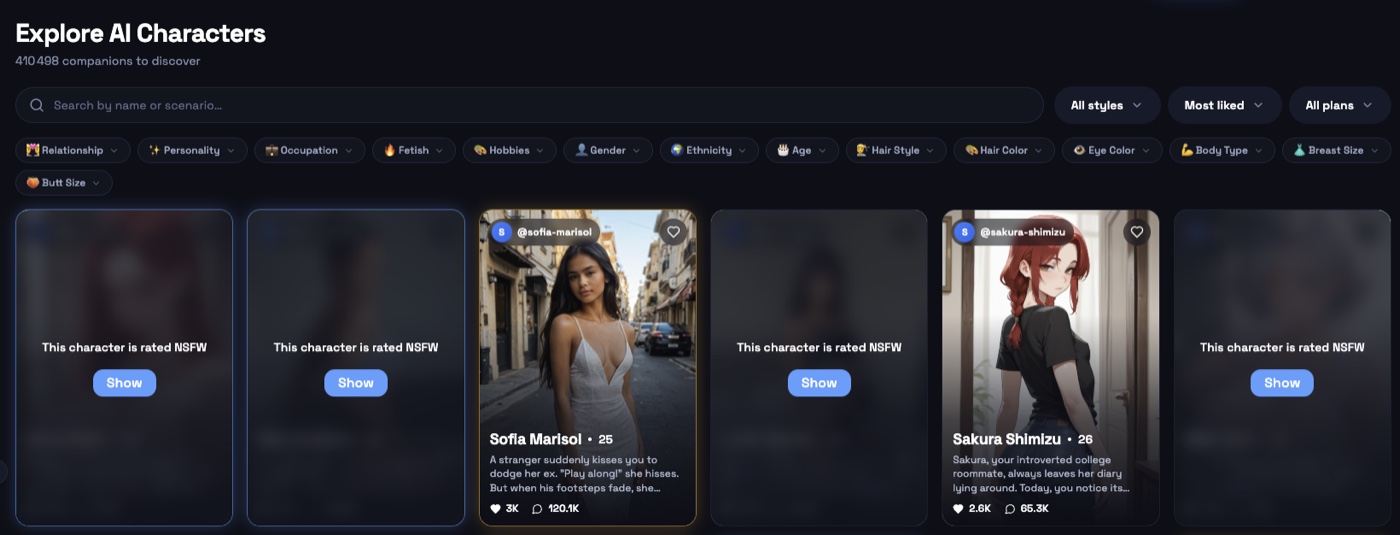Catalogue des personnages disponibles sur DarLink AI