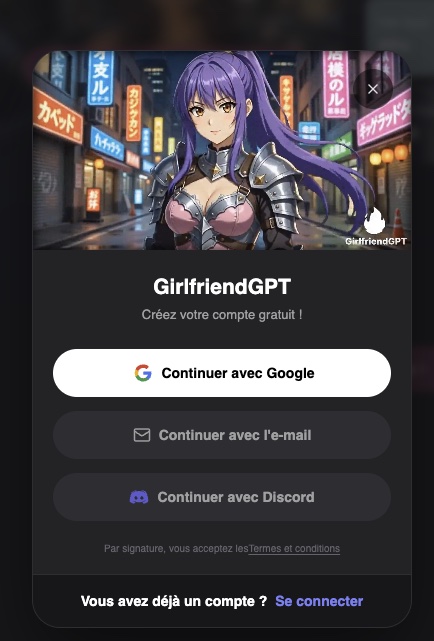 Inscription gratuite sur Girlfriend GPT