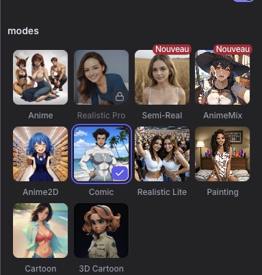 Les modes visuels proposés par Girlfriend GPT