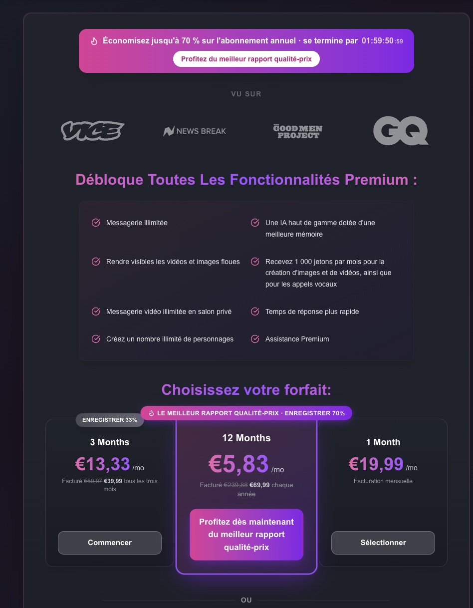 Grille tarifaire de FlirtCam AI